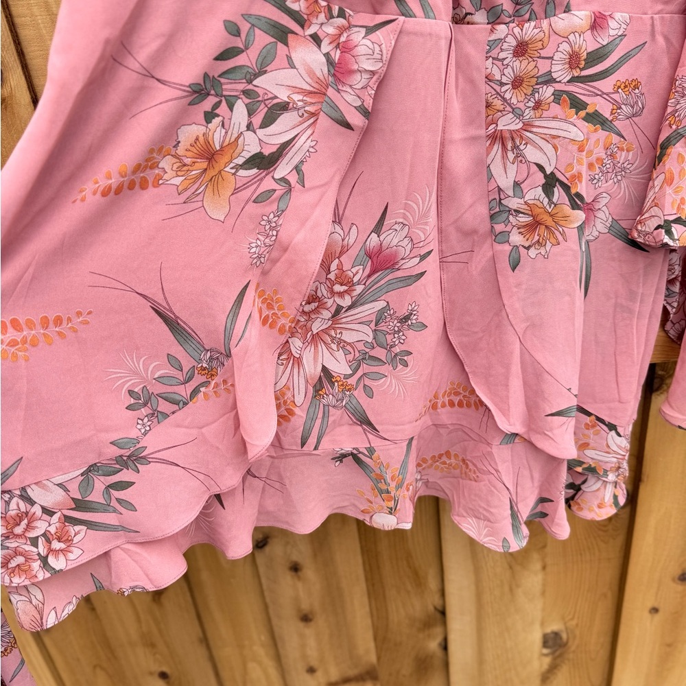 City Chic Pink Floral Wrap Dress - Picture 3 of 9